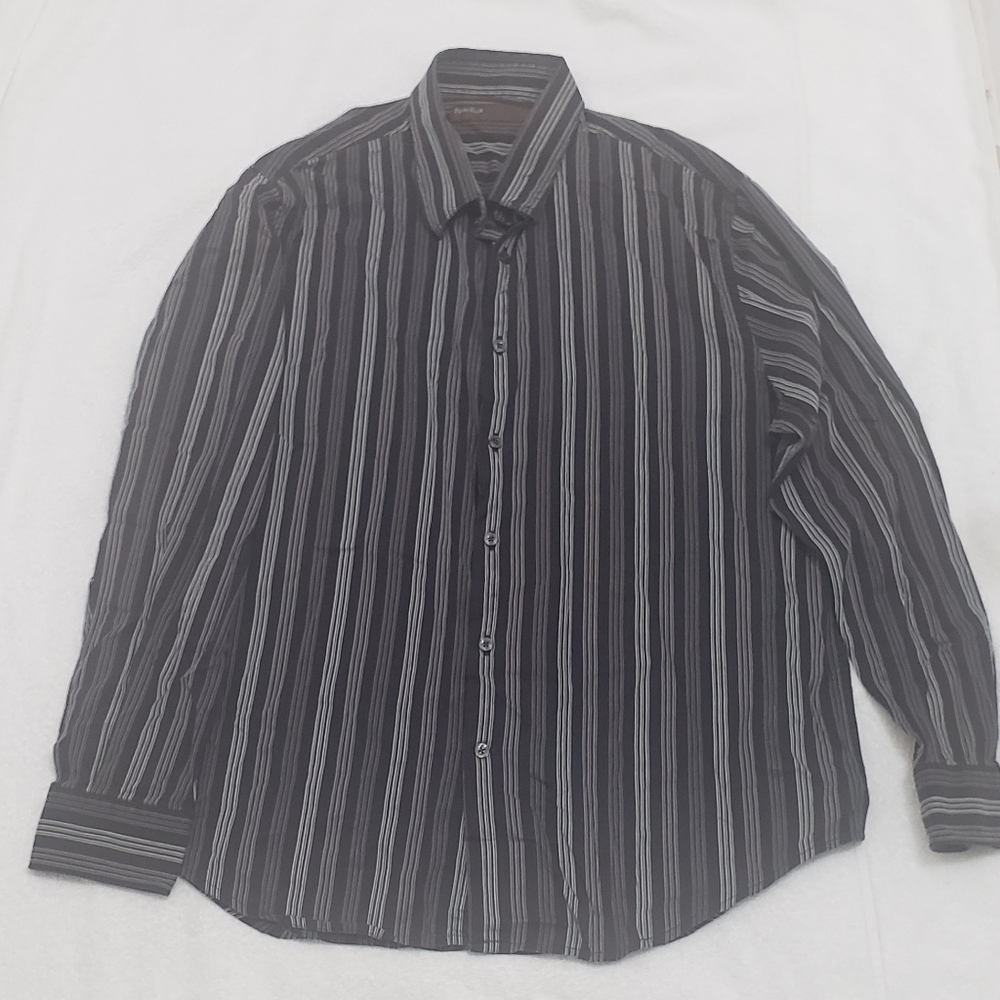 Perry Ellis Mens Black & White Longsleeve Shirt